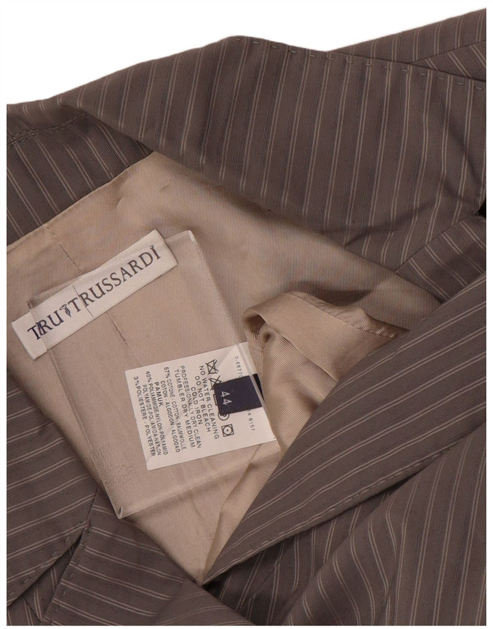 TRUSSARDI Dame 2-knaps blazerjakke IT 44 mellemgrå nålestribet bomuld