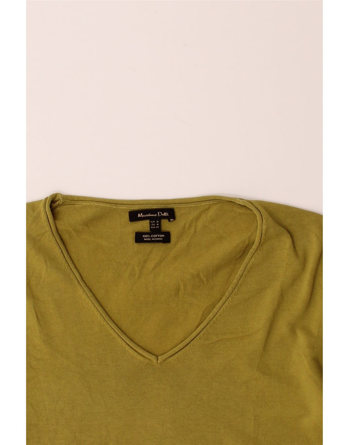 MASSIMO DUTTI Womens V-Neck Jumper Sweater UK 14 Medium Yellow Cotton Vintage Massimo Dutti and Second-Hand Massimo Dutti from Messina Hembry 