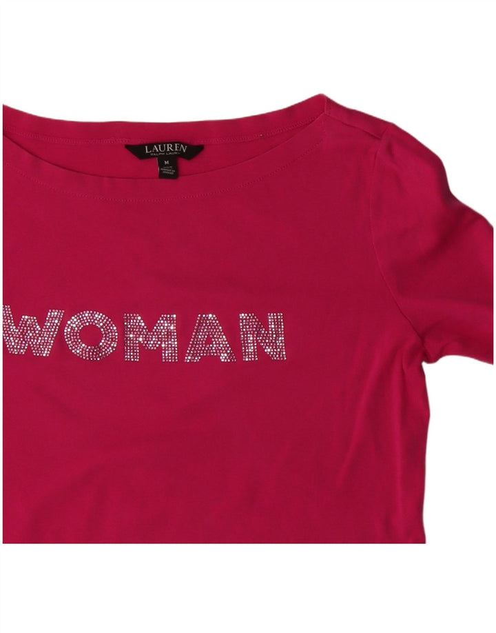 Ralph Lauren Dame Grafisk T-Shirt Top UK 14 Medium Pink Bomuld