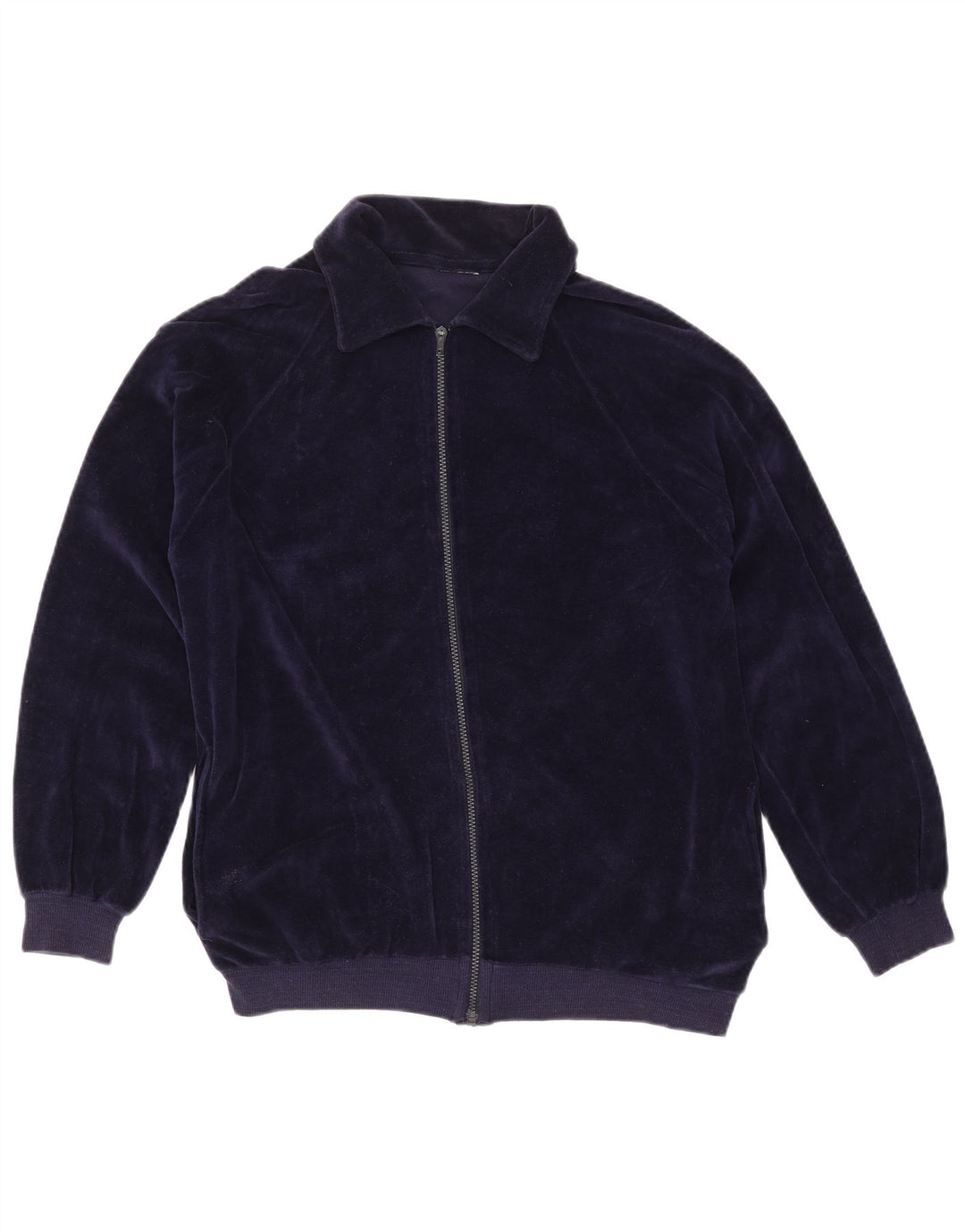 VINTAGE Dame træningsdragt topjakke UK 16 Stor marineblå bomuld