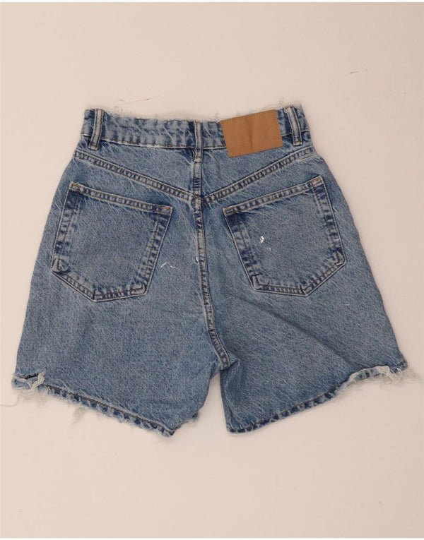 Zara Dame højtaljede denimshorts EU 34 2XS W24 Blå Bomuld