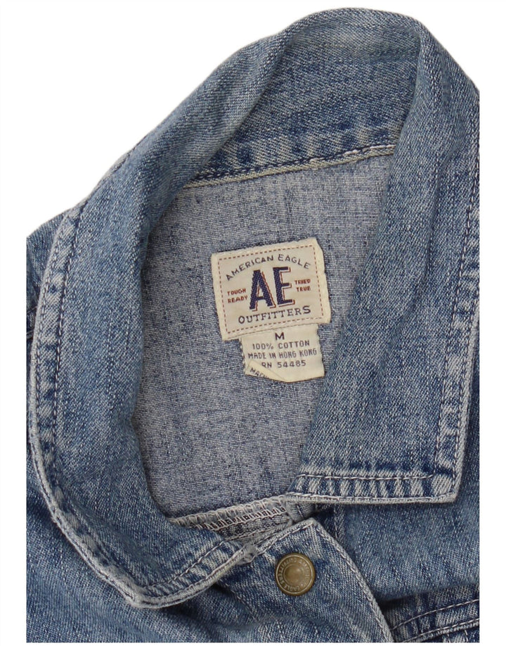AMERICAN EAGLE Womens Crop Short Sleeve Denim Shirt UK 12 Medium Blue