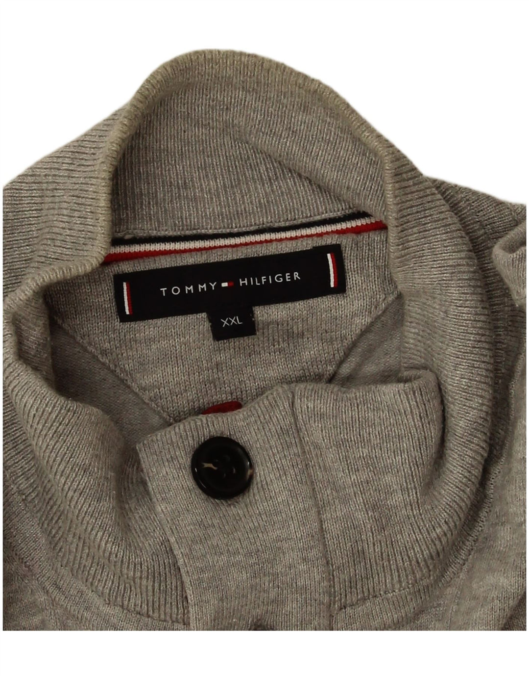 Tommy Hilfiger Herre Button Neck Jumper Sweater 2XL Grå Bomuld