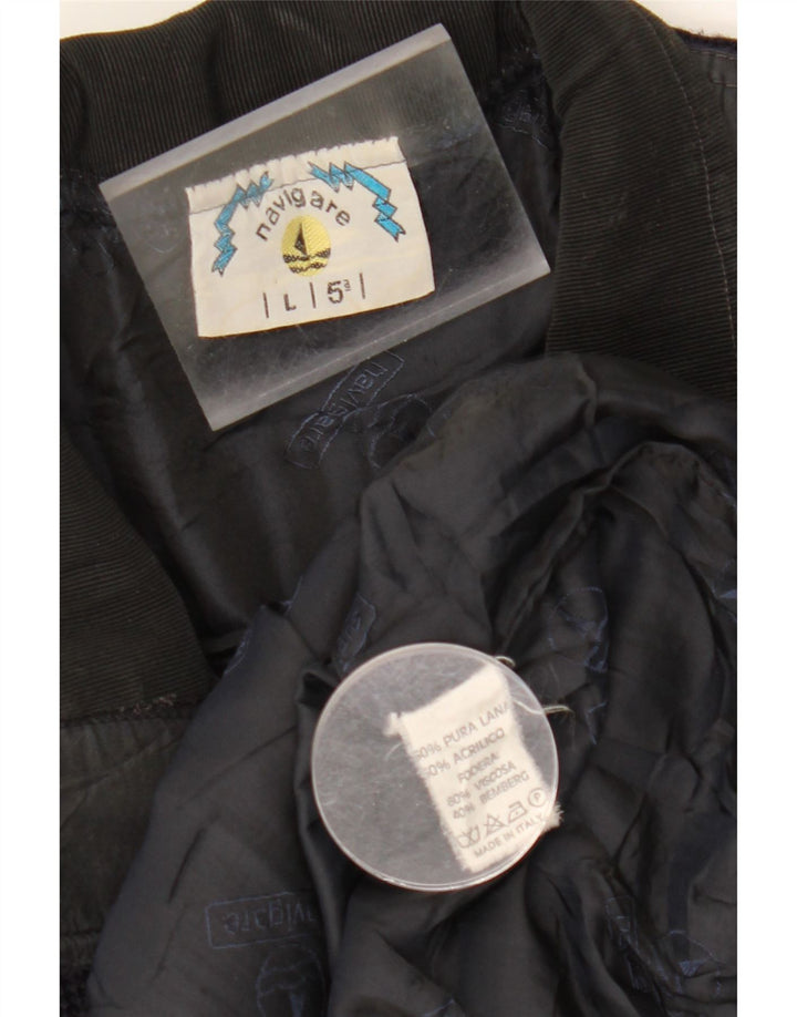 NAVIGARE Mens Knit Bomber Jacket UK 40 Large Navy Blue Wool