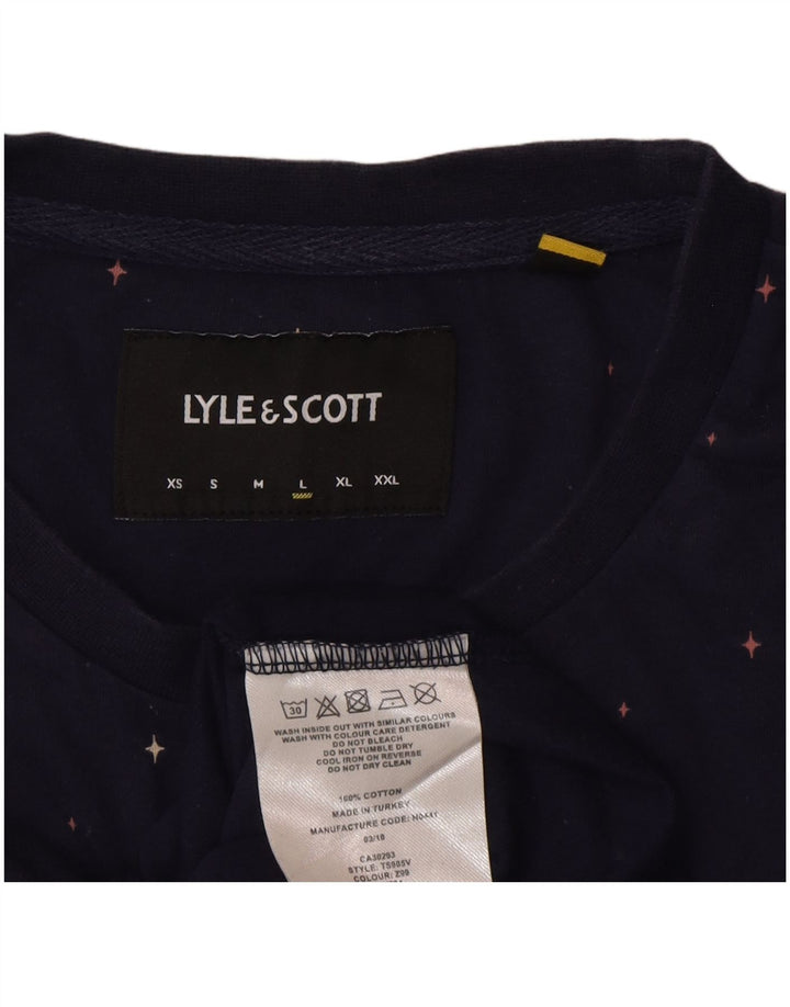Lyle & Scott Herre T-shirt Top Stor Marineblå Flecked Bomuld