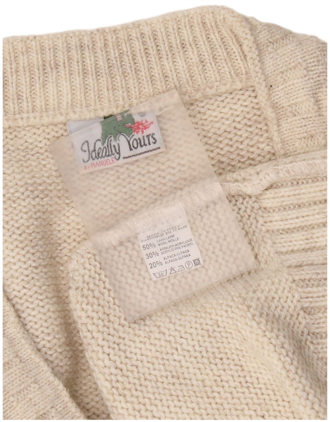Vintage herre V-hals sweater XL beige uld