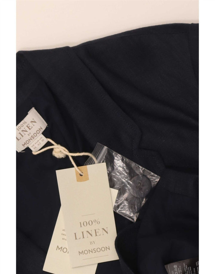 Monsoon Dame 1 Knap Blazer Jacket UK 14 Large Navy Blue Linen