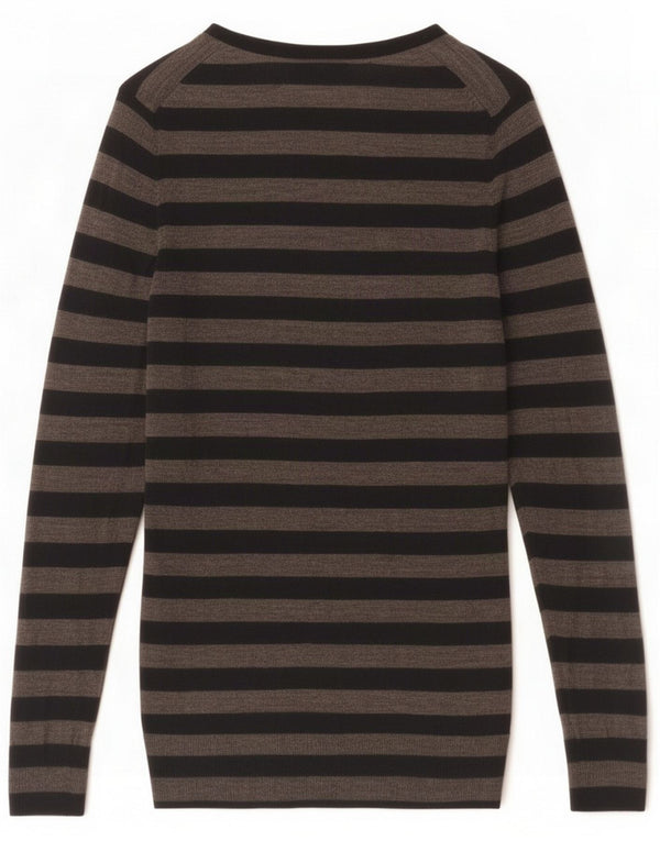 Hobbs Dame Cardigan Sweater UK 10 Lille Grå Stribet Uld