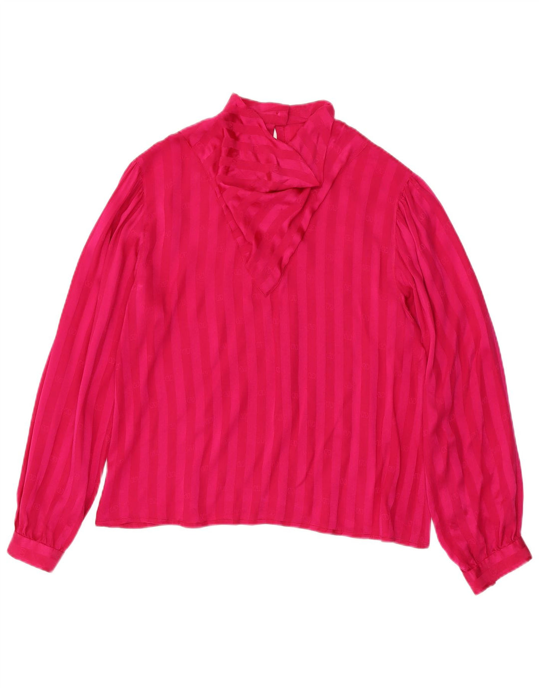 Vintage Womens Long Sleeve Blouse Top UK 12 Medium Pink Striped