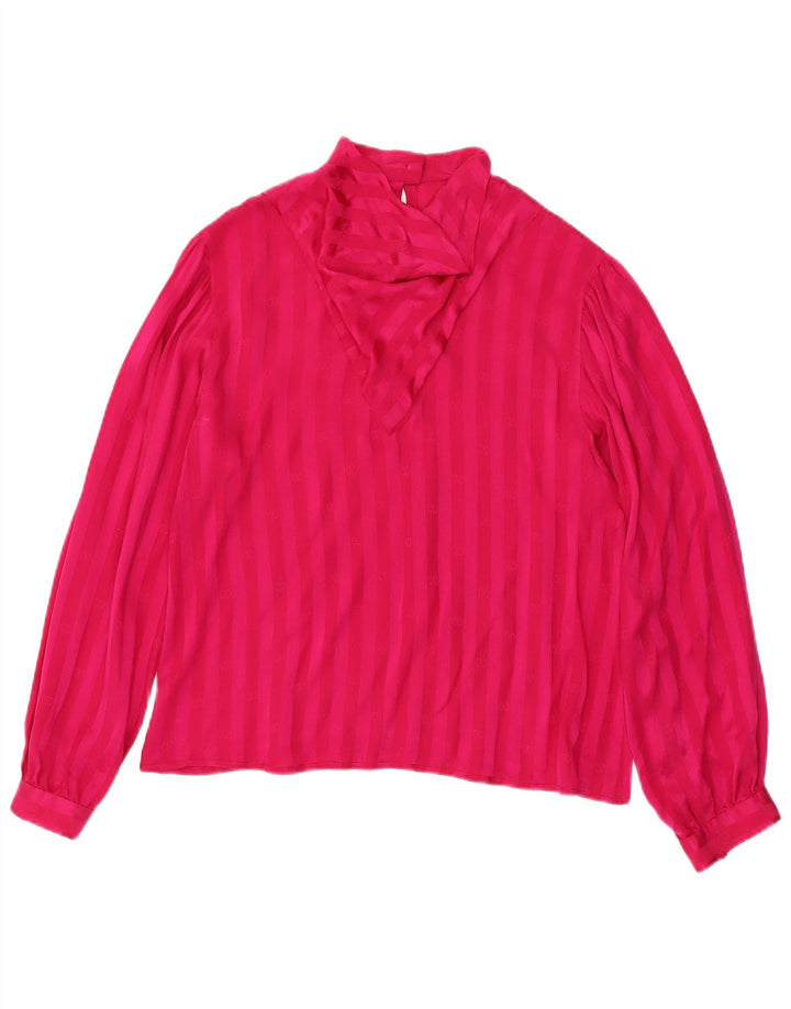 Vintage Womens Long Sleeve Blouse Top UK 12 Medium Pink Striped