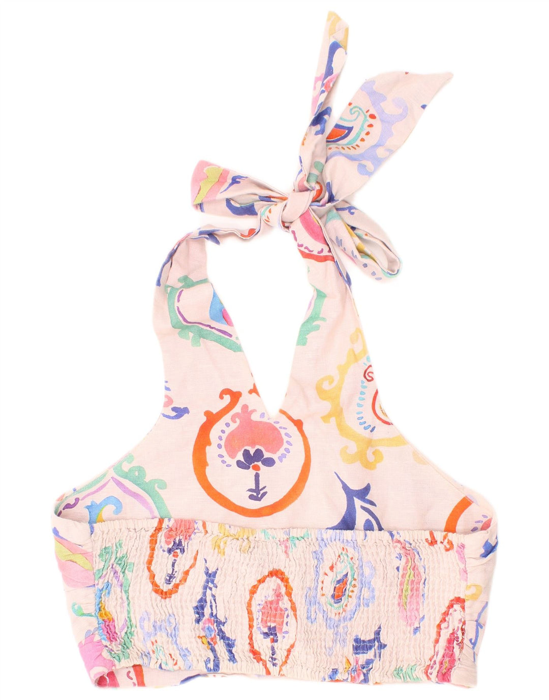 Zara Graphic Crop Halter Top Small Pink Paisley til kvinder