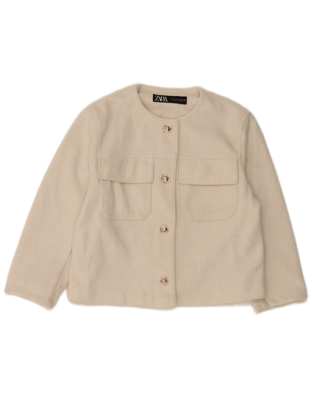 Zara Dame 4 Buttons Crop Blazer Jacket UK 10 Small White Polyester