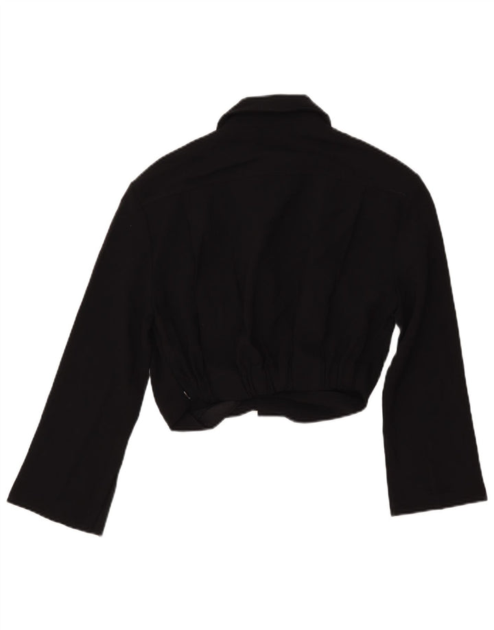 ZARA Womens Crop 3/4-ærmet skjortebluse UK 10 Small Black Polyester