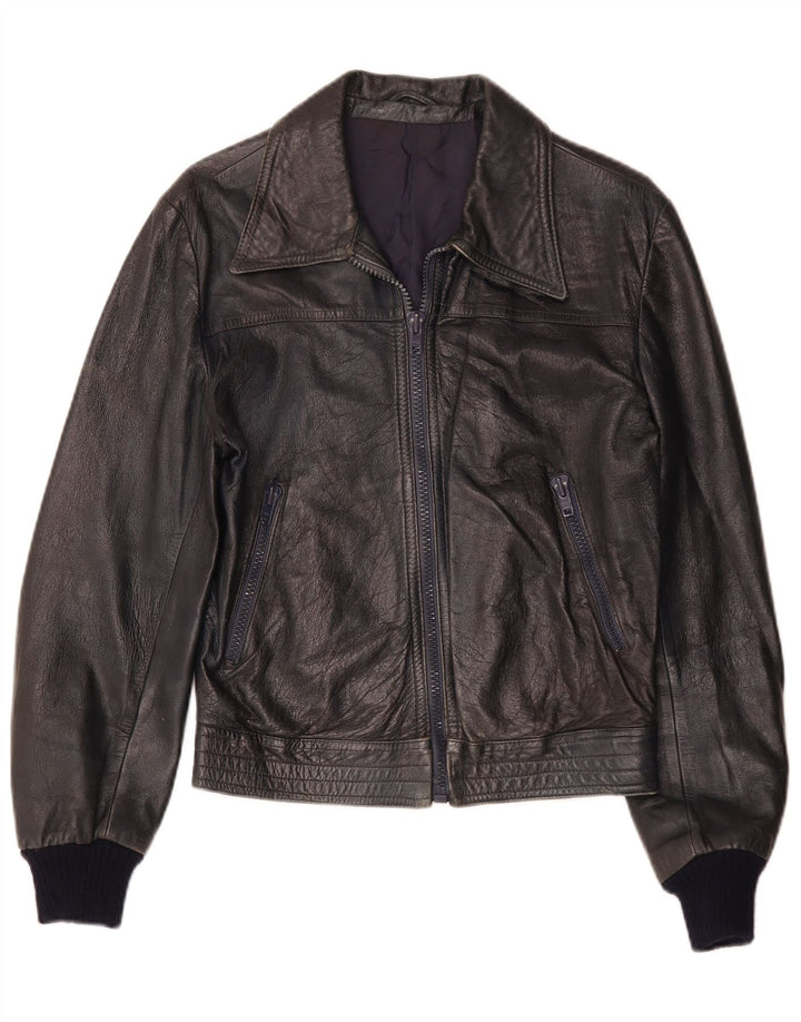 Vintage læderjakke til kvinder IT 52 2XL Marineblå