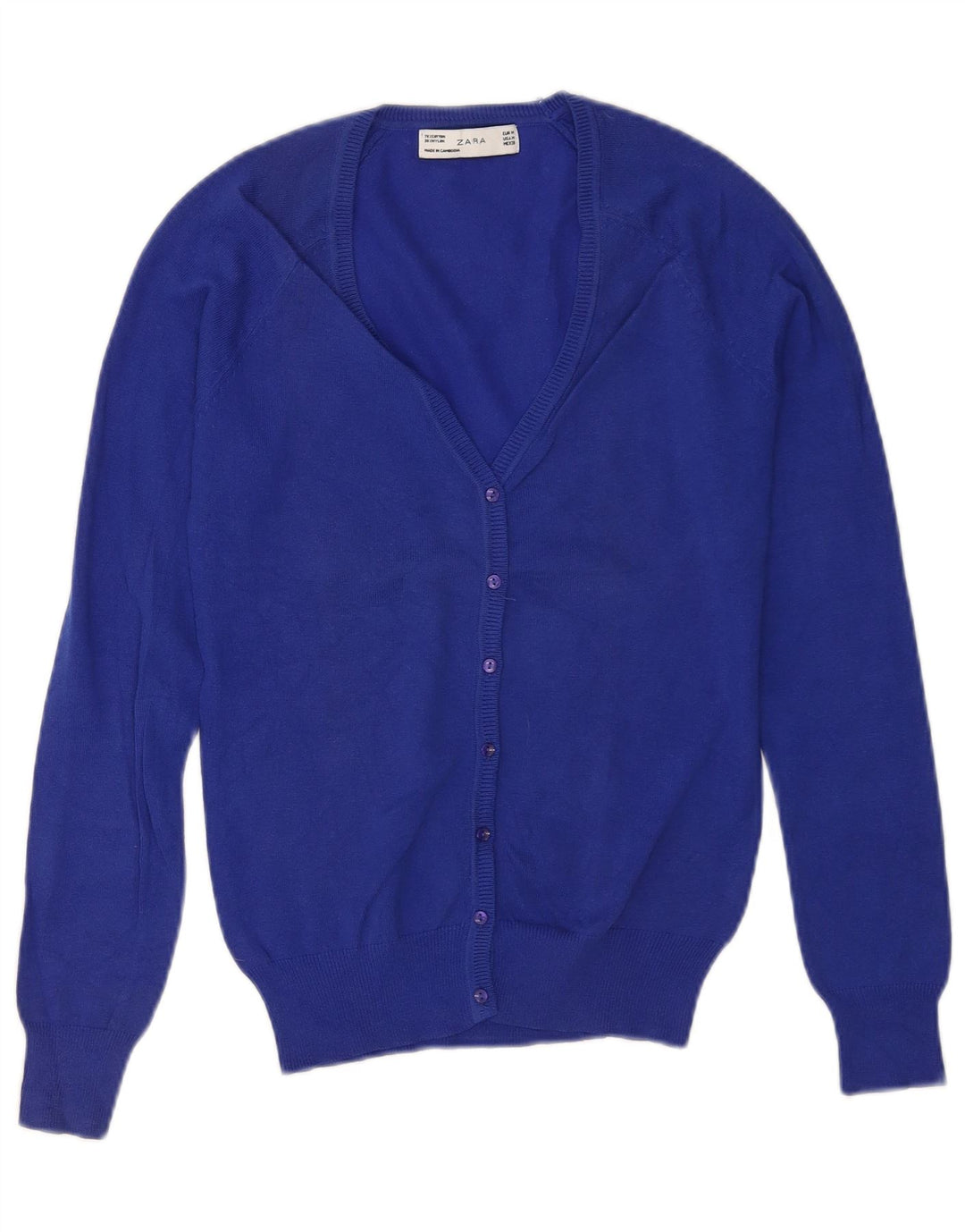 Zara Dame Cardigan Sweater UK 12 Medium Blue Bomuld