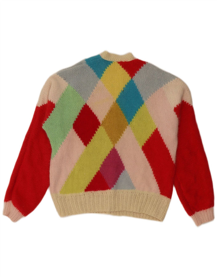 VINTAGE Dame Cardigan Sweater UK 14 Stor flerfarvet Argyle/Diamond