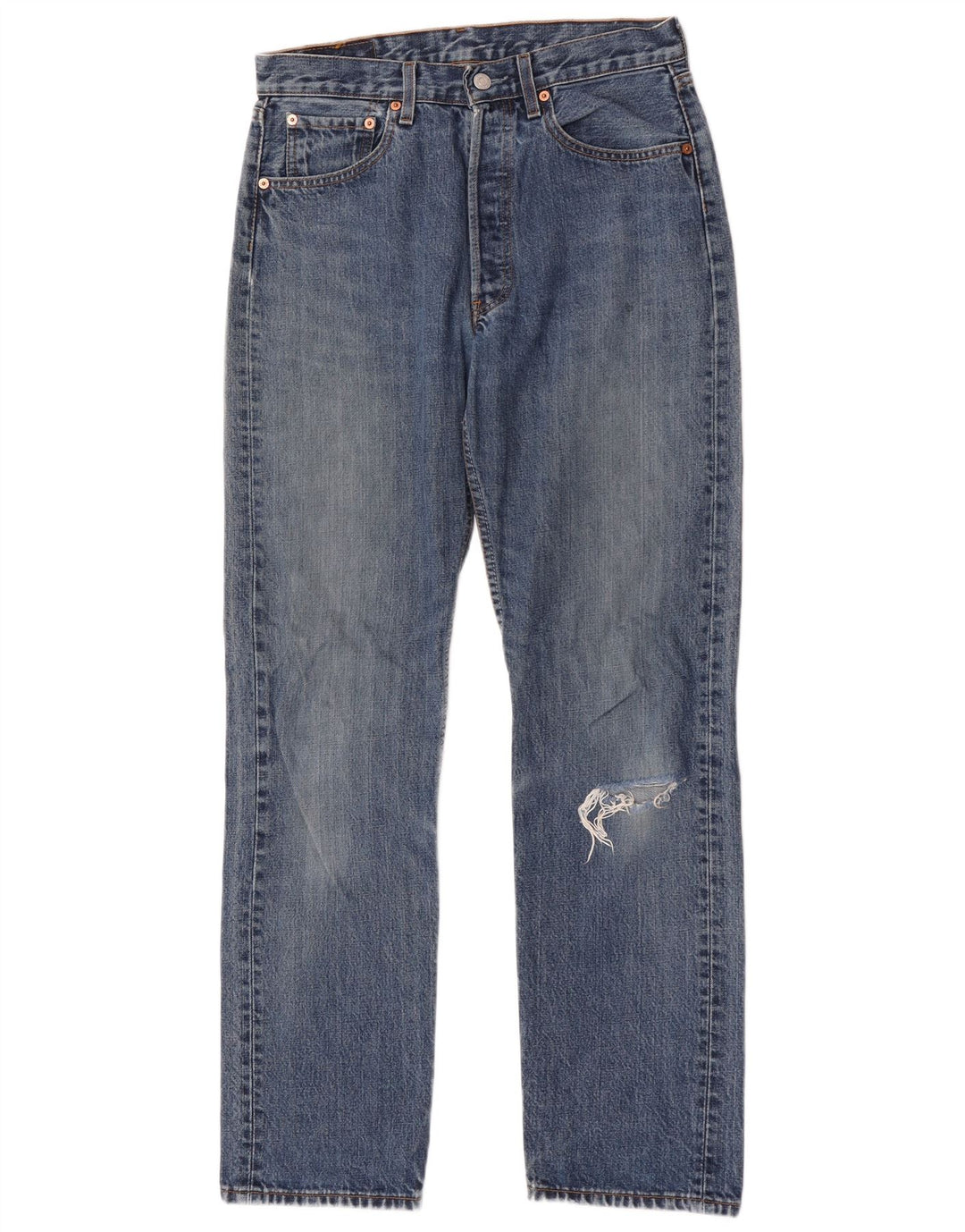 Levi's Dame 501 Distressed Straight Jeans W31 L32 Blå Bomuld