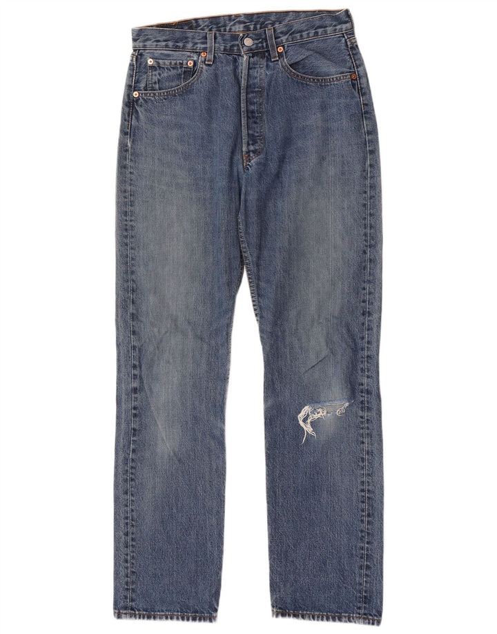 Levi's Dame 501 Distressed Straight Jeans W31 L32 Blå Bomuld
