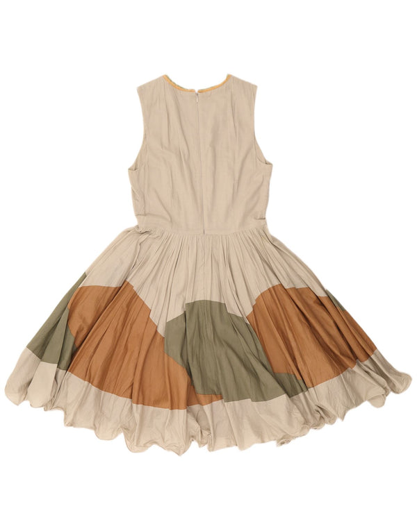 SILVIAN HEACH Dame Ærmeløs A-line kjole UK 6 XS Beige Colourblock
