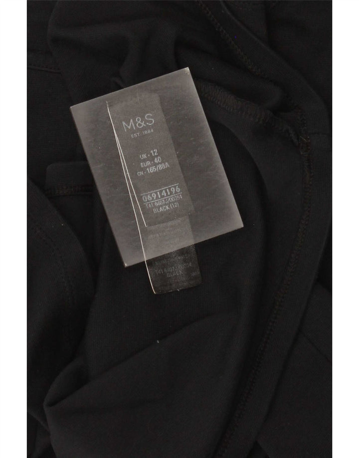 Marks & Spencer Dame 3/4-ærmet tunikatop UK 12 Medium Sort Bomuld
