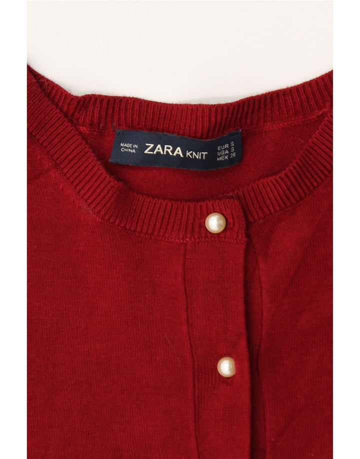 Zara Dame Cardigan Sweater UK 8 Lille rød viskose