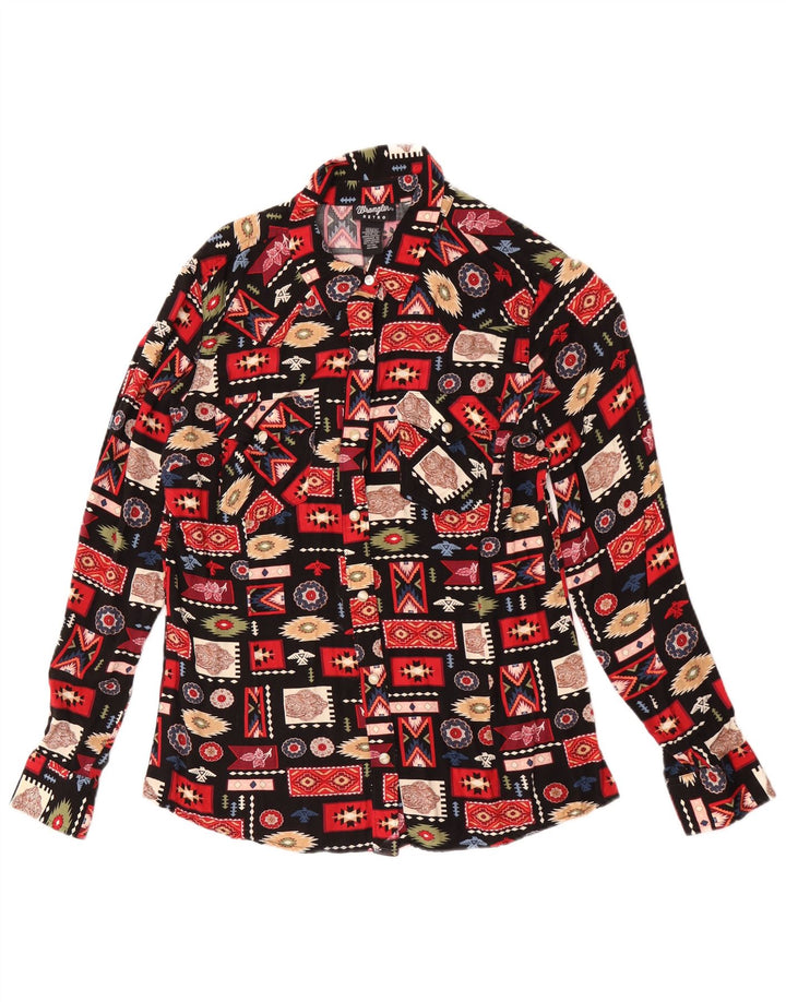 Wrangler Dame Retro Shirt Bluse UK 14 Medium Sort Geometrisk Rayon