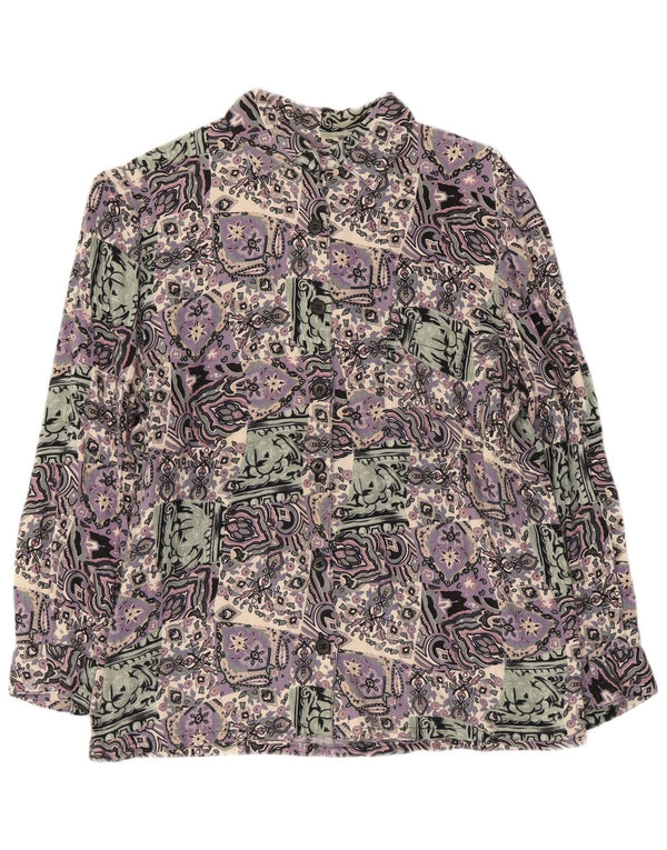 Vintage skjorte med 3/4 ærmer til kvinder UK 14 Medium Flerfarvet Patchwork