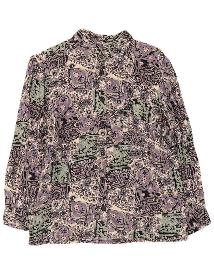 Vintage skjorte med 3/4 ærmer til kvinder UK 14 Medium Flerfarvet Patchwork