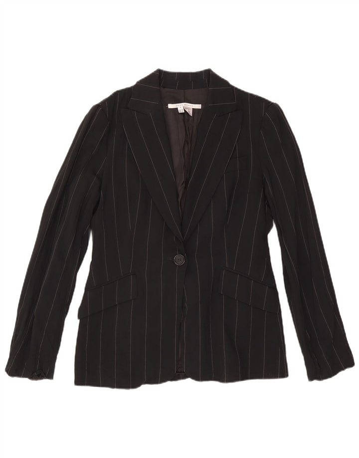 Zara Dame 1 Knap Blazer Jakke EU 38 Lille Sort Stribet Rayon