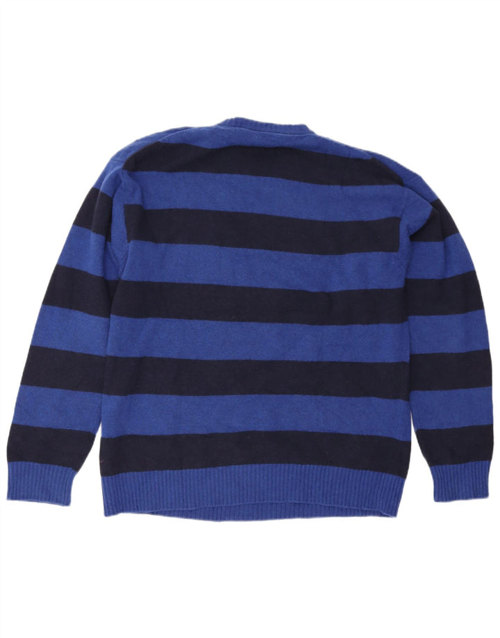 Benetton Herre rund hals sweater 2XL blå stribet uld