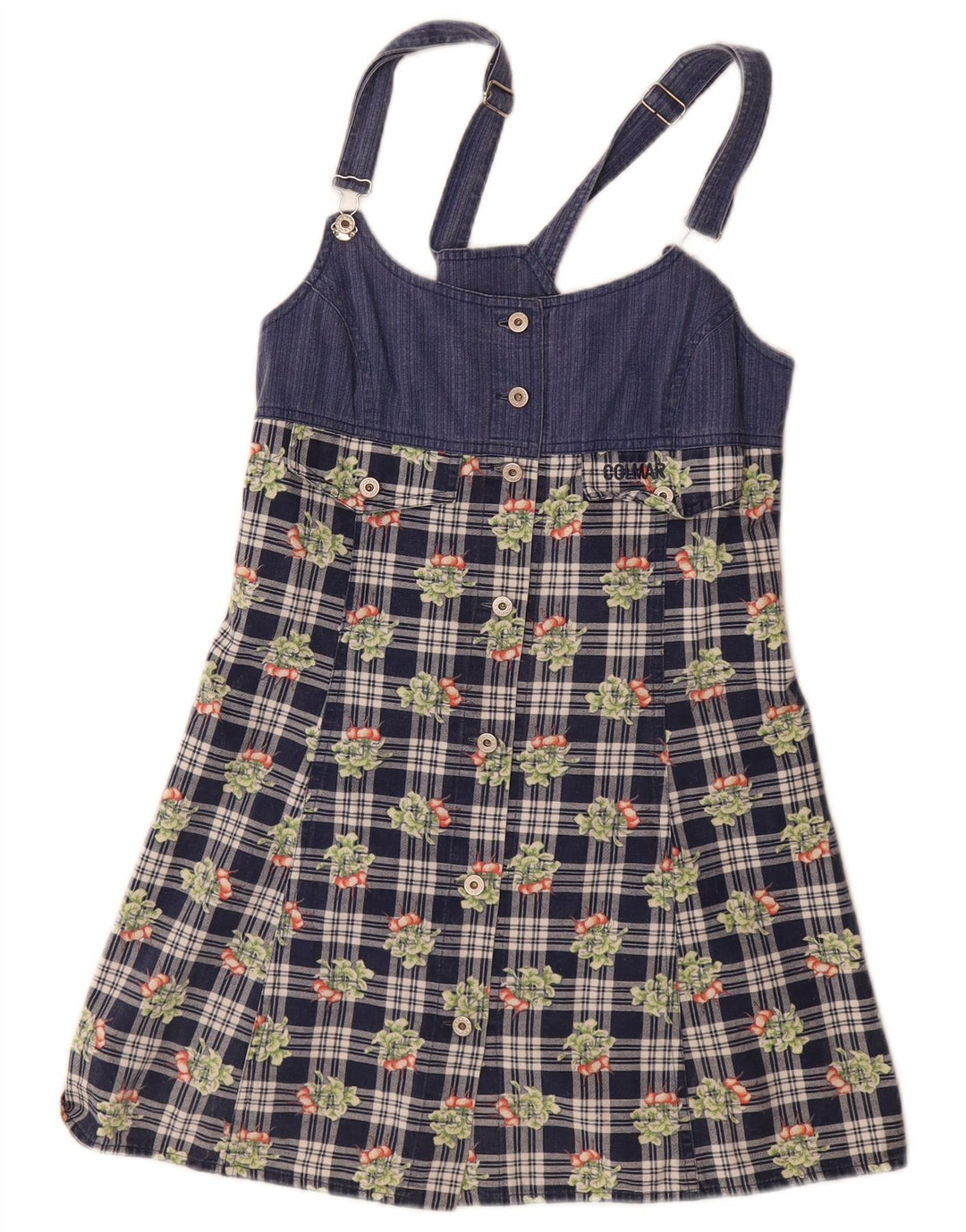 Colmar Dame Mini Dungaree Dress UK 12 Medium Navy Blue Ternet Bomuld