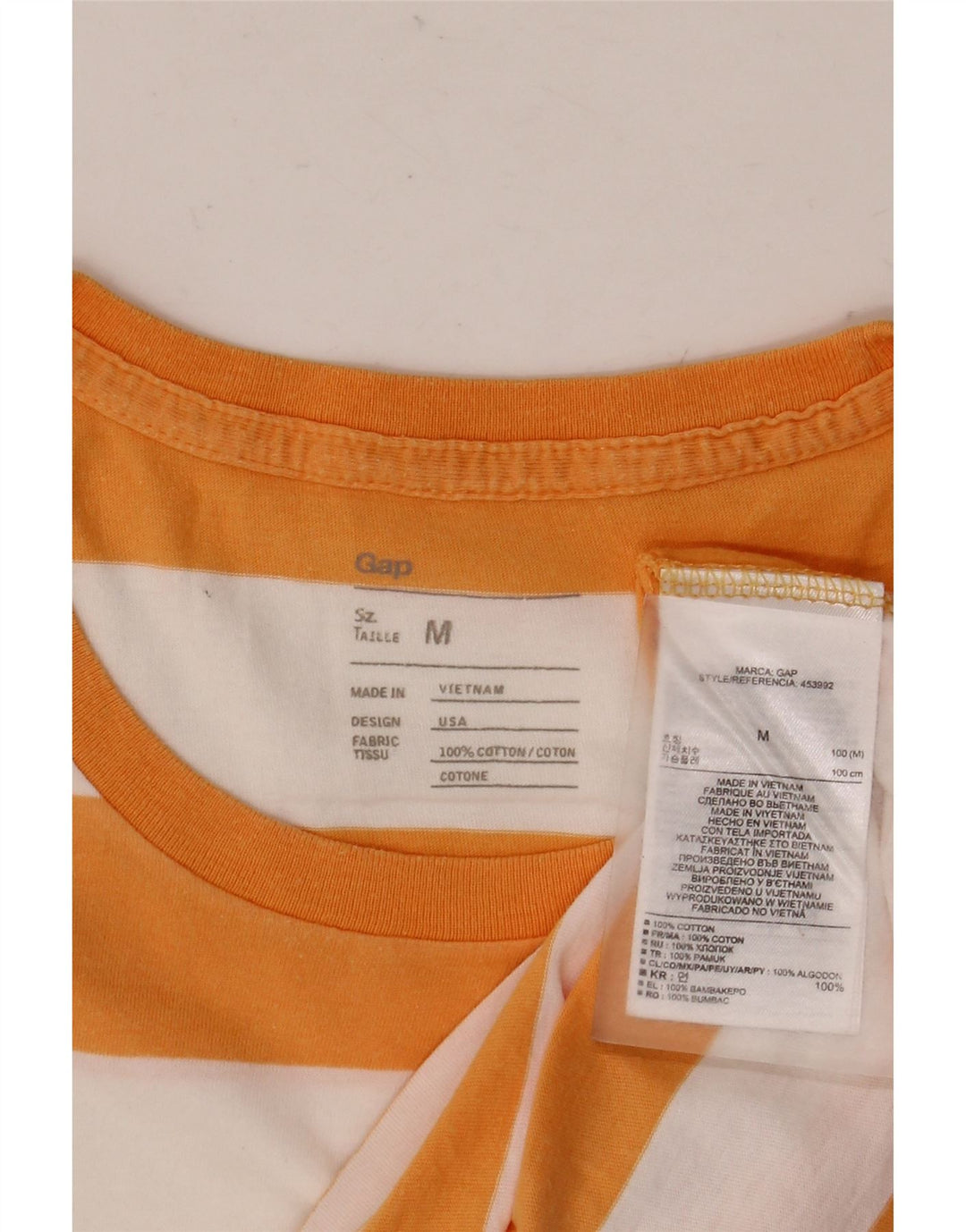GAP Herre T-Shirt Top Medium Orange Stribet Bomuld