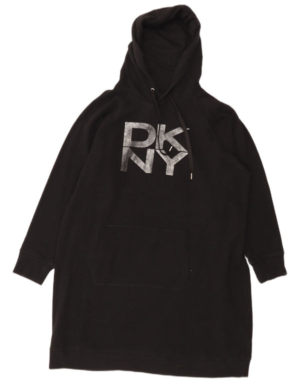 Dkny Womens Oversized grafisk langærmet hættekjole UK 18 XL Sort