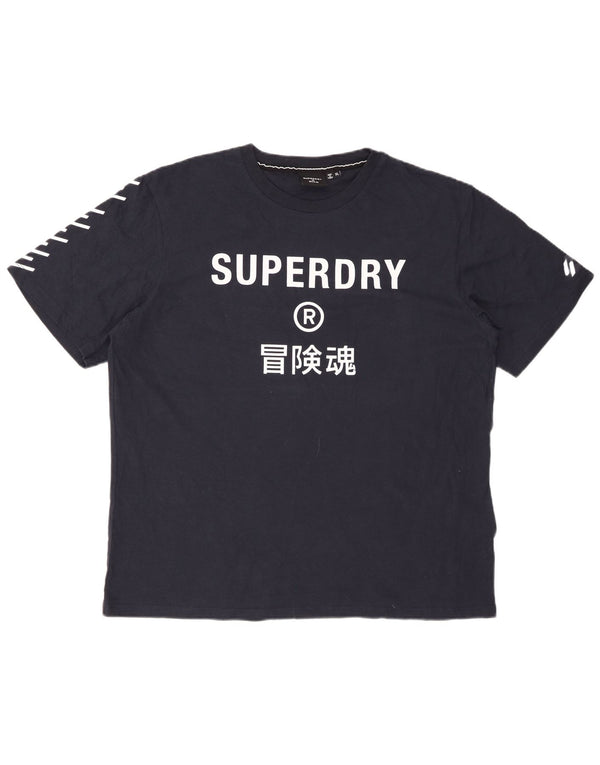 SUPERDRY Herre grafisk T-shirt top XL marineblå bomuld