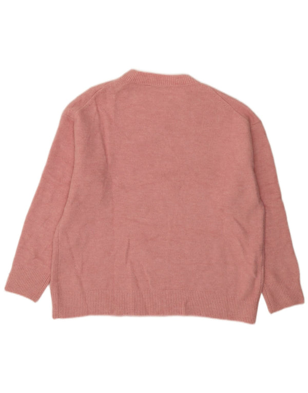 Zara Womens Oversized Crew Neck Jumper Sweater UK 10 Small Pink Acryl