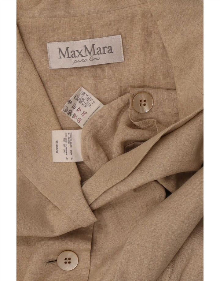 Max Mara Dame 3-knaps ærmeløs blazerjakke UK 10 Small Beige Linen