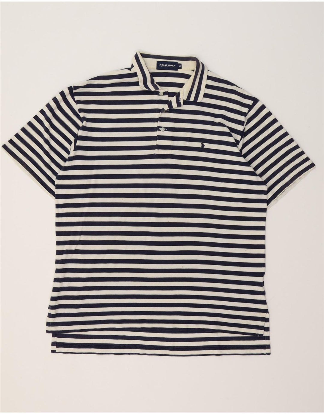 RALPH LAUREN Mens Polo Shirt XL Navy Blue Striped Cotton Vintage Ralph Lauren and Second-Hand Ralph Lauren from Messina Hembry 