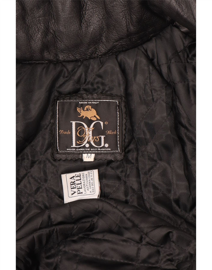 VINTAGE Oversized læderfrakke med hætte til kvinder UK 14 Medium sort læder