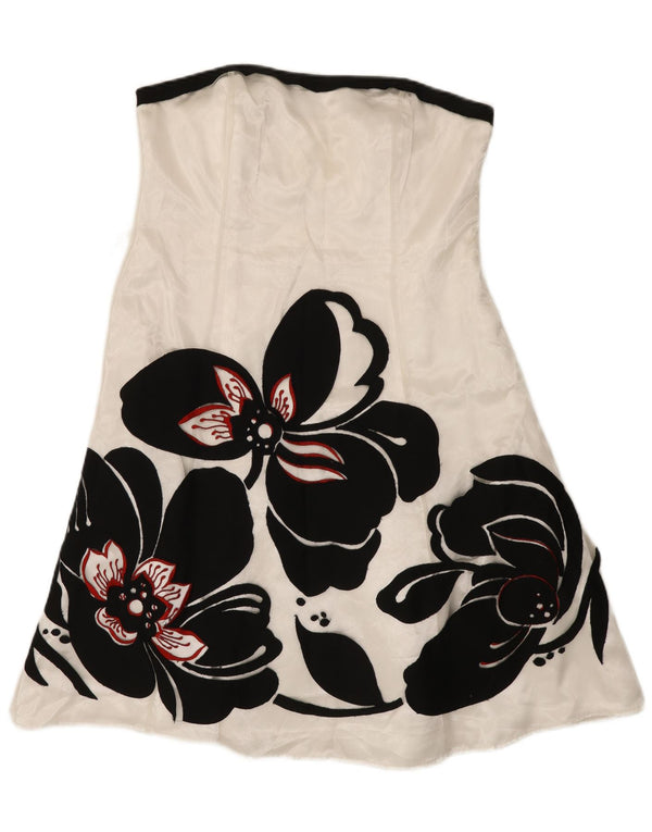 Debut Dame Stropløs Kjole UK 14 Medium White Floral Nylon