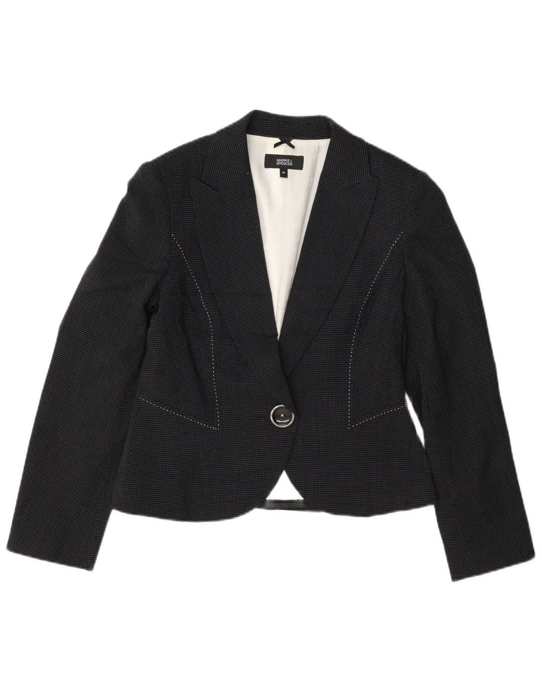 Marks & Spencer Dame 1 Knap Blazer Jacket UK 10 Small Navy Blue Spotted