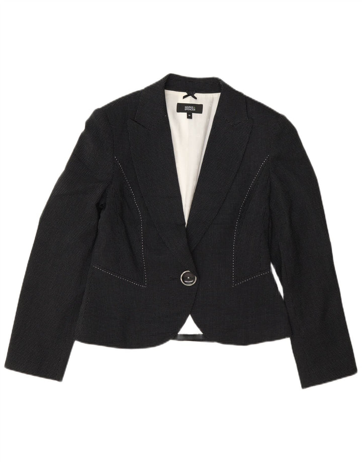 Marks & Spencer Dame 1 Knap Blazer Jacket UK 10 Small Navy Blue Spotted