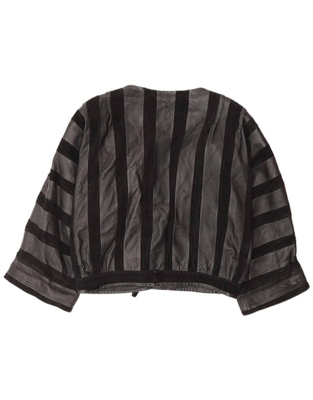 Vintage læderbomberjakke til kvinder UK 14 Mellem sort stribet læder