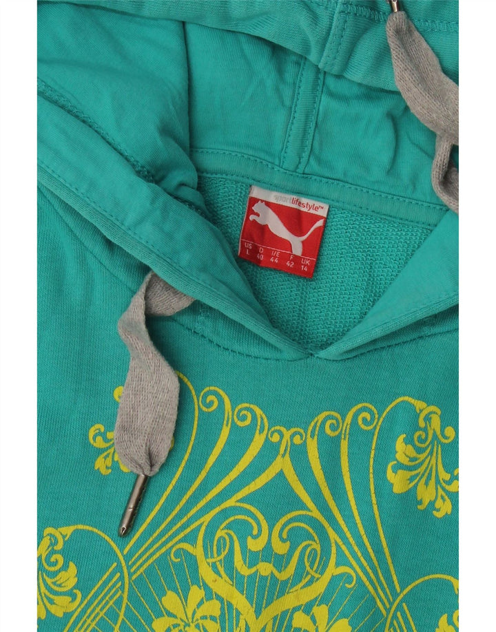 PUMA Womens Graphic Hoodie Jumper UK 14 Medium Green