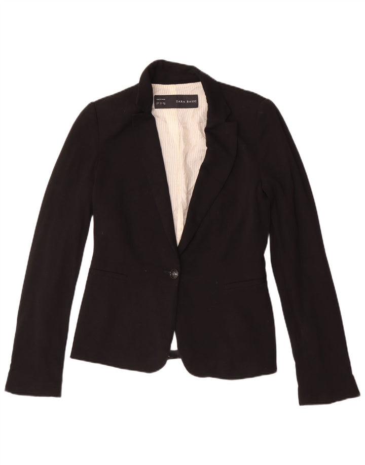 Zara Dame 1 Knap Blazer Jacket UK 10 Small Black Viscose