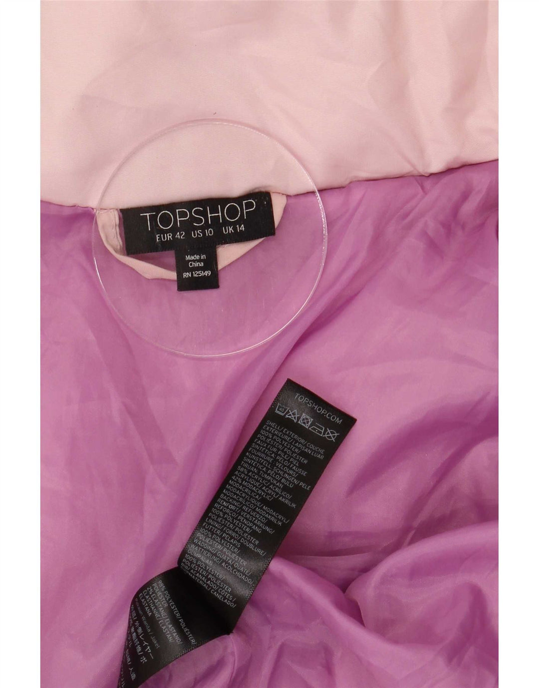 Topshop Dame Oversized Polstret Hættejakke UK 14 Large Pink Polyester