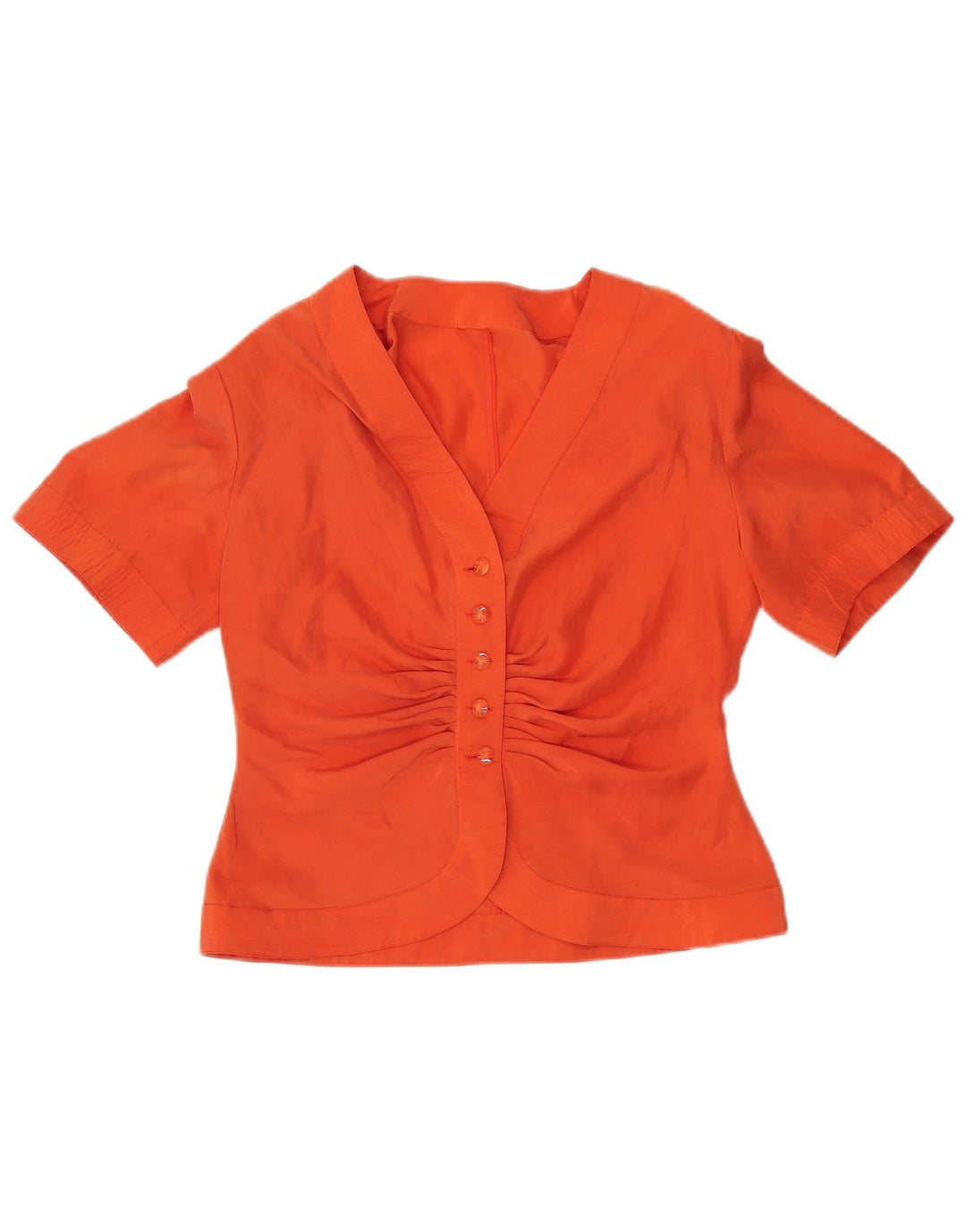 VINTAGE Kortærmet skjortebluse til kvinder UK 12 Medium Orange