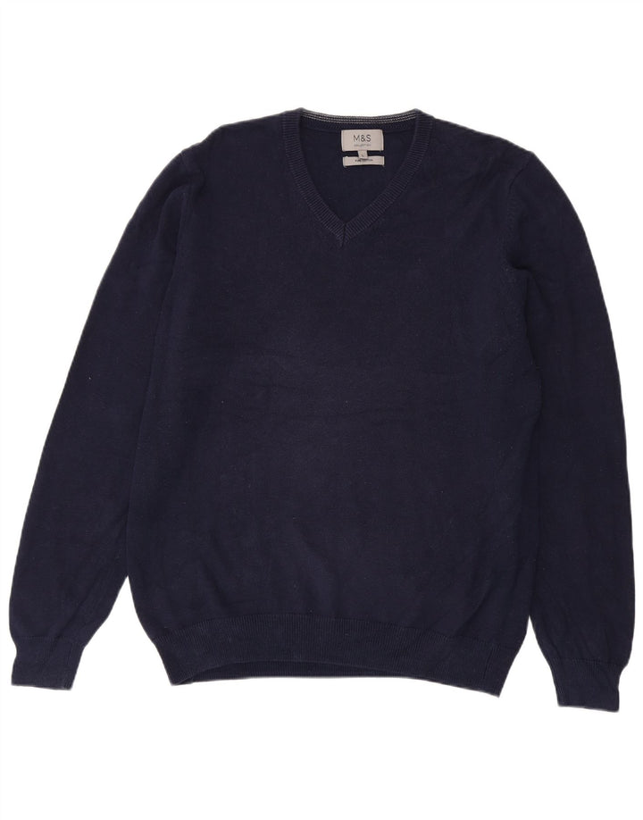 Marks & Spencer Herre V-hals sweater Stor marineblå bomuld