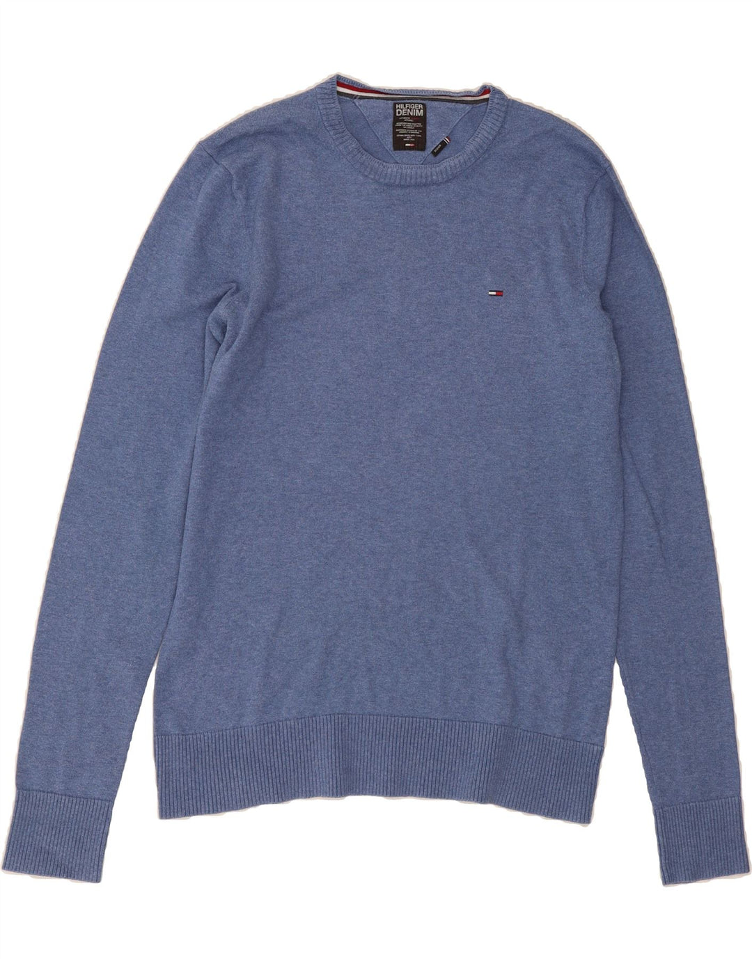 TOMMY HILFIGER Mens Crew Neck Jumper Sweater Medium Blue Cotton Vintage Tommy Hilfiger and Second-Hand Tommy Hilfiger from Messina Hembry 