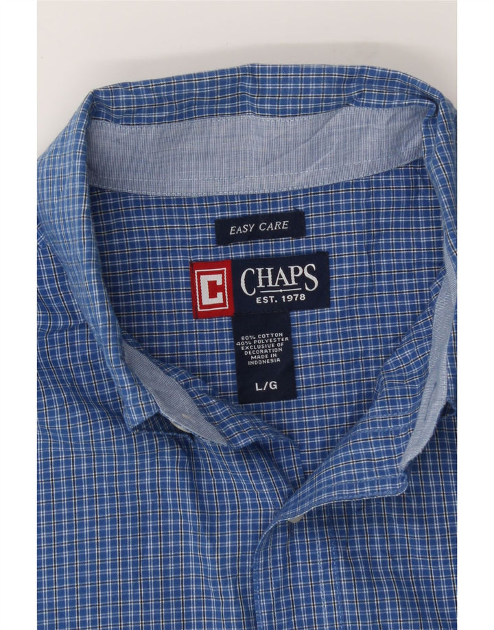 CHAPS Mens Easy Care Short Sleeve Shirt Large Blue Check Cotton Vintage Chaps and Second-Hand Chaps from Messina Hembry 
