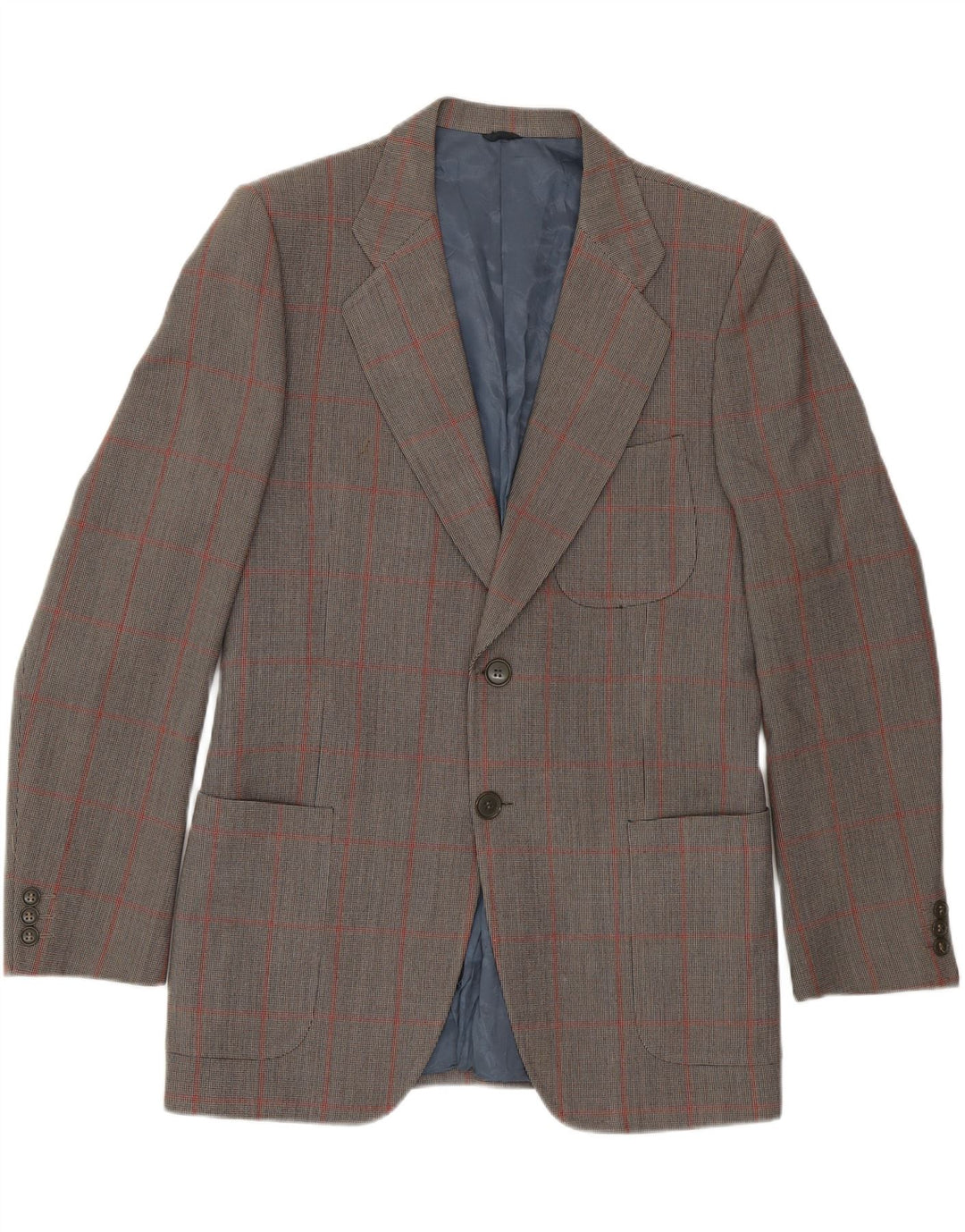 REDA Mens 2 Button Blazer Jacket UK 38 Medium Grey Check Virgin Wool Vintage Reda and Second-Hand Reda from Messina Hembry 
